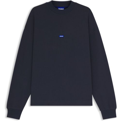 Sweat en molleton de coton avec étiquette logotée bleue - HUGO - Modalova