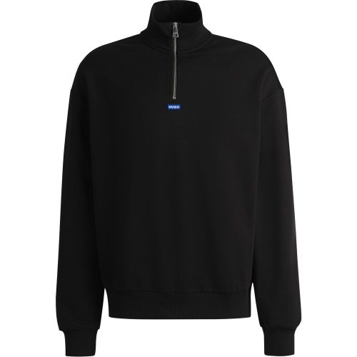 Sweat en molleton de coton avec fermeture éclair et logo bleu - HUGO - Modalova