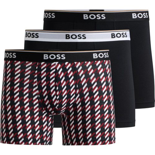 Lot de trois boxers longs en coton stretch avec logos - Boss - Modalova