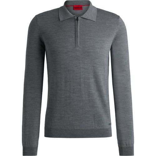 Pull en laine vierge à col polo et encolure zippée - HUGO - Modalova