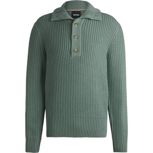 Pull Regular en laine vierge avec patte de boutonnage - Boss - Modalova