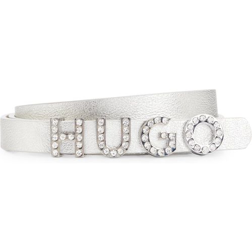 Ceinture en cuir italien avec logo à strass et doublure intégrale - HUGO - Modalova