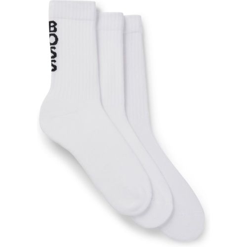 Lot de trois paires de chaussettes mi-mollet côtelées à logos - Boss - Modalova