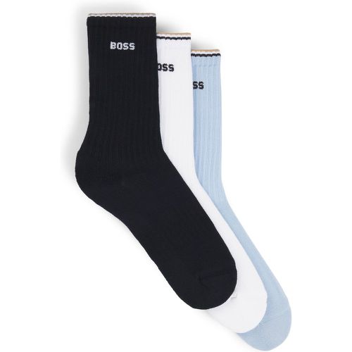 Lot de trois paires de chaussettes basses en coton mélangé avec logos - Boss - Modalova