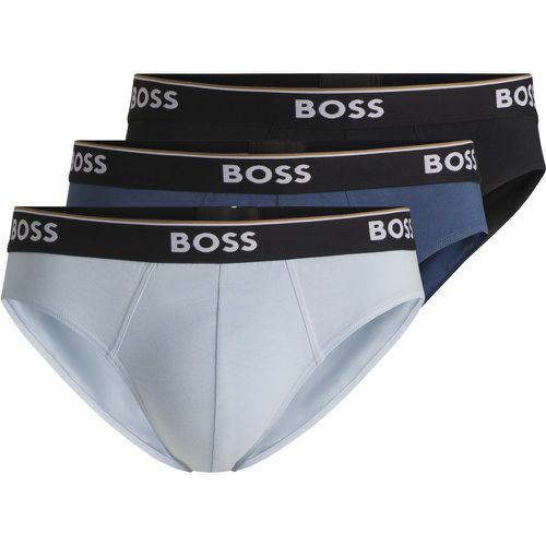 Lot de trois slips en coton stretch avec taille logotée - Boss - Modalova