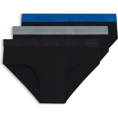 Lot de trois slips en coton stretch avec taille logotée - HUGO - Modalova
