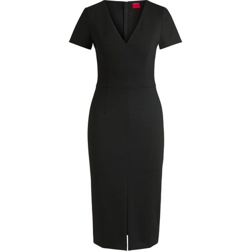 Robe Slim mi-longue en tissu stretch avec col V - HUGO - Modalova