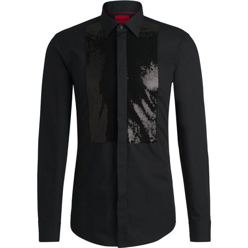 Chemise Slim en coton avec plastron à sequins - HUGO - Modalova