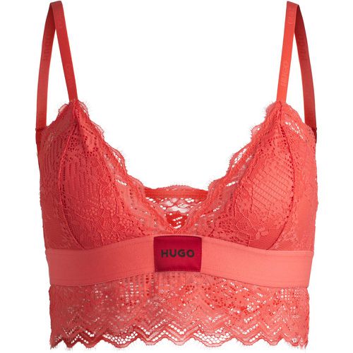 Soutien-gorge avec bordure en dentelle et étiquette logotée rouge - HUGO - Modalova