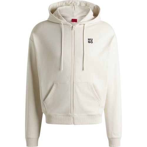 Sweat à capuche zippé en molleton de coton avec logo brodé revisité - HUGO - Modalova