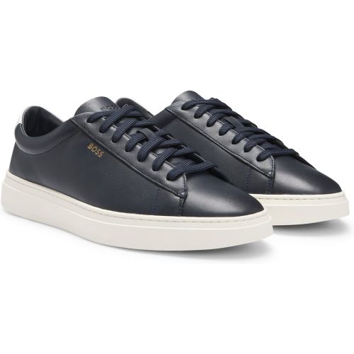 Baskets en cuir lisse à lacets et logos - Boss - Modalova