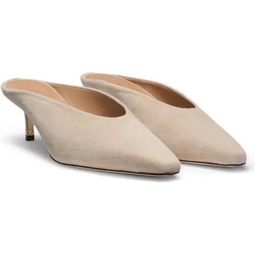 Mules en cuir suédé à petit talon et monogramme Double B - Boss - Modalova