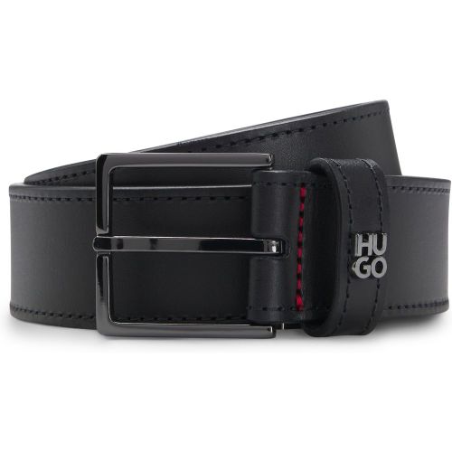 Ceinture en cuir avec passant à logo revisité et garniture en métal argenté - HUGO - Modalova