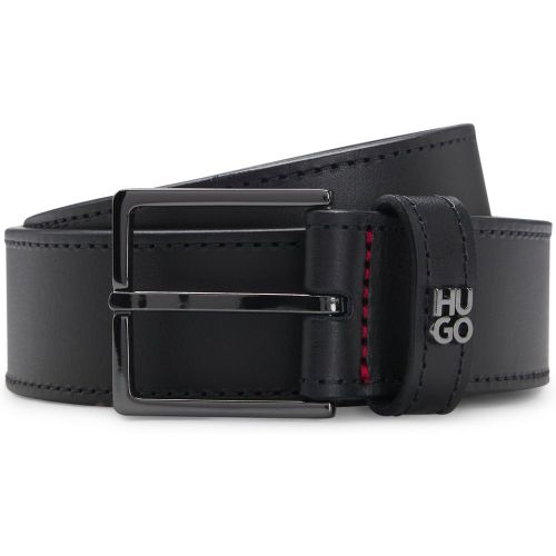 Ceinture en cuir avec passant à logo revisité et garniture en métal argenté - HUGO - Modalova