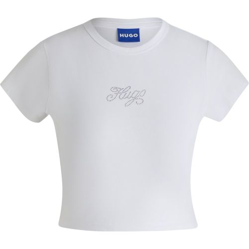 T-shirt en coton stretch avec logo orné de strass - HUGO - Modalova