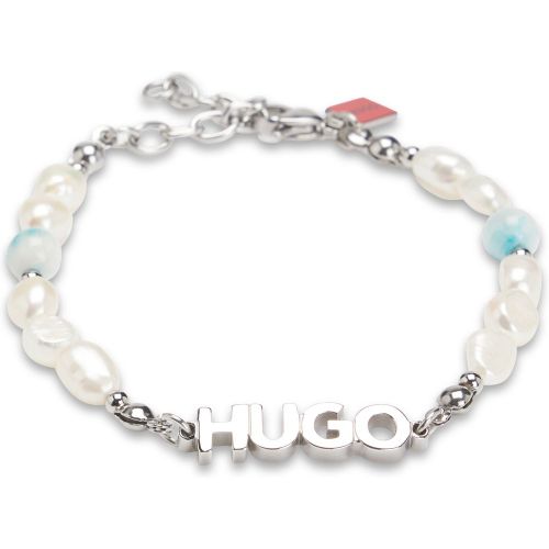 Bracelet logoté avec perles et pierres colorées - HUGO - Modalova