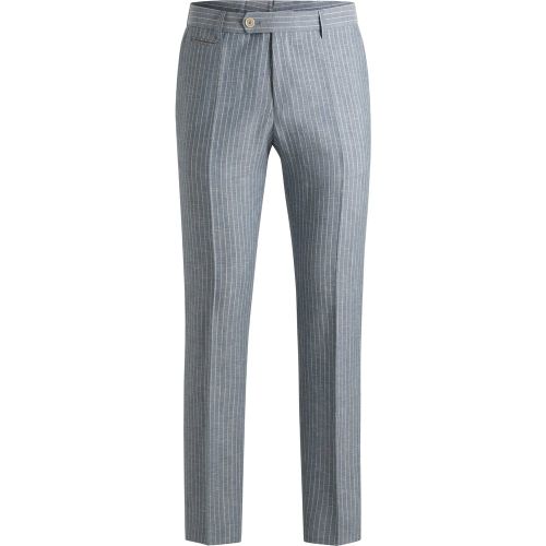 Pantalon Slim en laine vierge et lin à rayures - Boss - Modalova