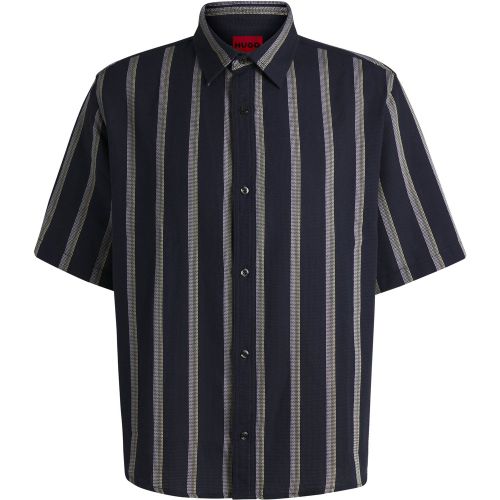 Chemise ample en coton mélangé à tissage ouvert et rayures - HUGO - Modalova