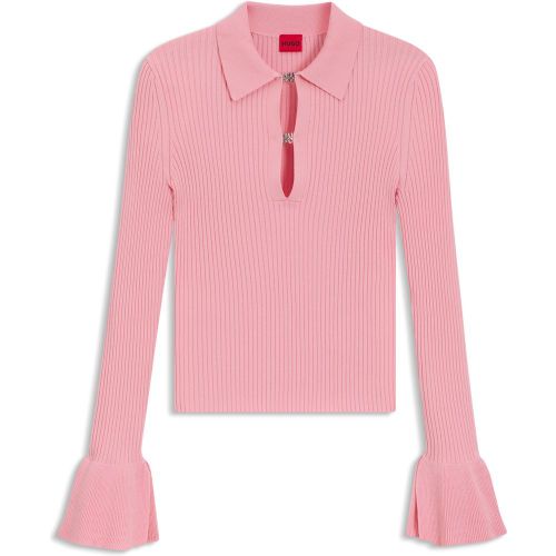 Polo en maille avec patte de boutonnage à logo revisité - HUGO - Modalova
