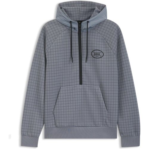 Sweat à capuche en piqué stretch à carreaux avec motif golf - Boss - Modalova