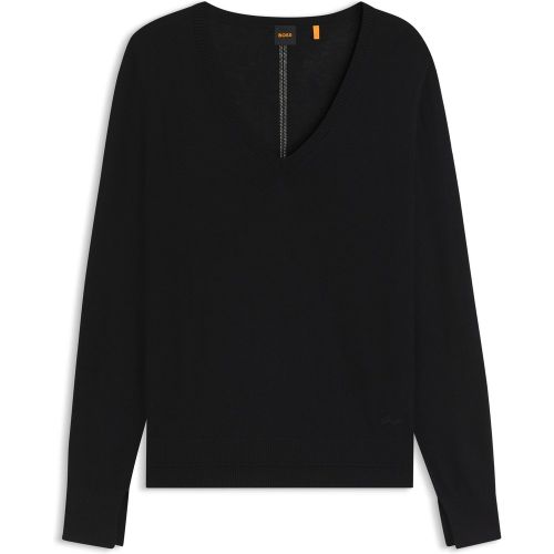 Pull à col V et surpiqûres ajourées - Boss - Modalova