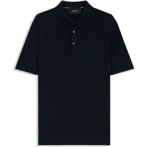 Polo en maille torsadée de soie et de coton - Boss - Modalova