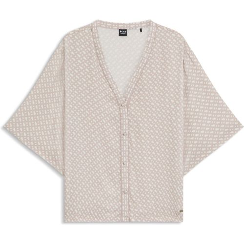Chemise de pyjama en satin à imprimé monogramme intégral - Boss - Modalova