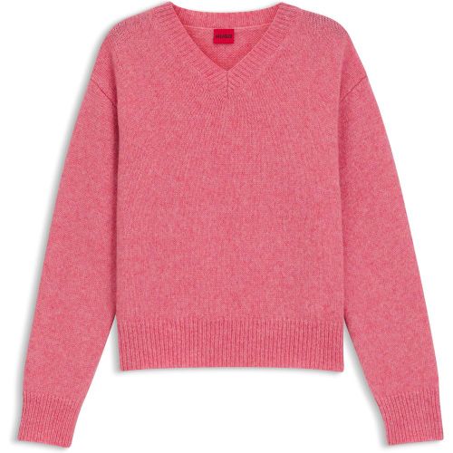 Pull à col V en laine mélangée à détail logoté - HUGO - Modalova