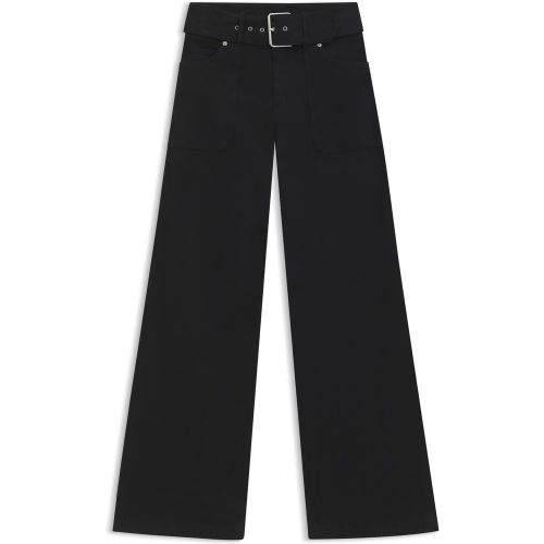 Pantalon large à ceinture en satin de coton stretch - HUGO - Modalova