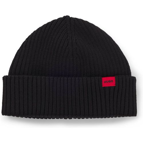 Bonnet en maille de laine mélangée avec étiquette logotée rouge - HUGO - Modalova