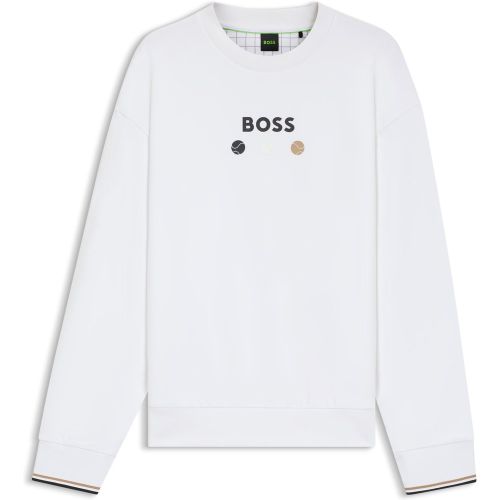 Sweat en molleton de coton à détail logoté - Boss - Modalova