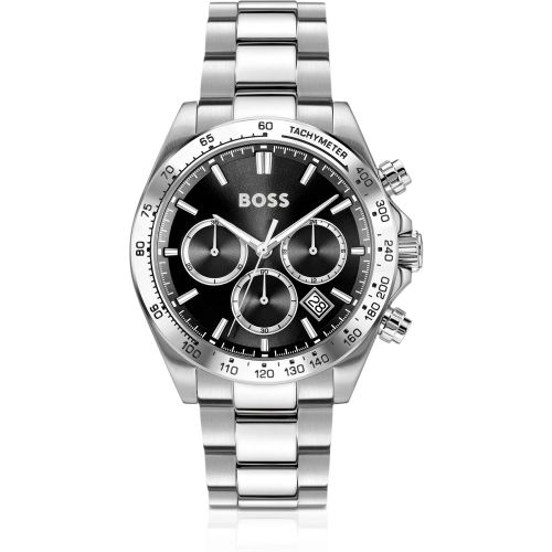 Montre chronographe à cadran noir et bracelet en acier - Boss - Modalova