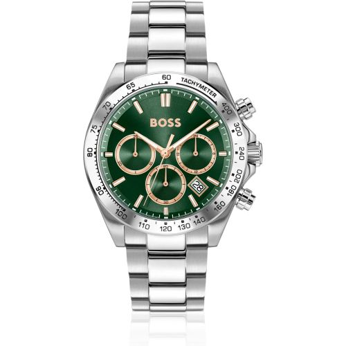 Montre chronographe à cadran vert et bracelet en acier - Boss - Modalova