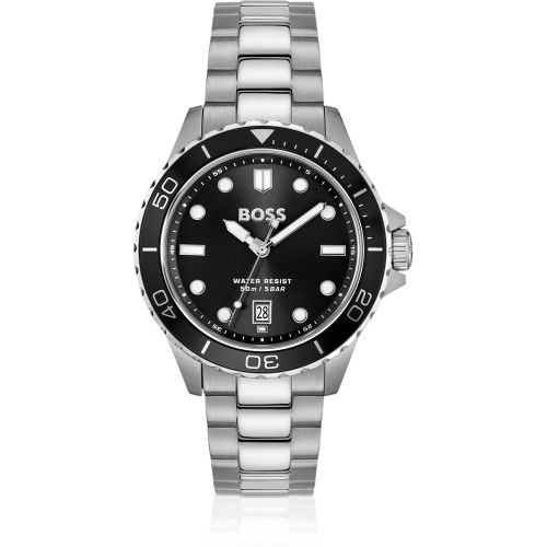 Montre à cadran noir et bracelet en acier - Boss - Modalova