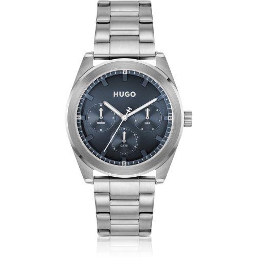 Montre avec cadran bleu et bracelet à maillons en acier inoxydable - HUGO - Modalova