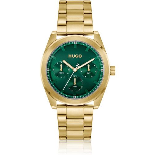 Montre dorée à cadran vert - HUGO - Modalova
