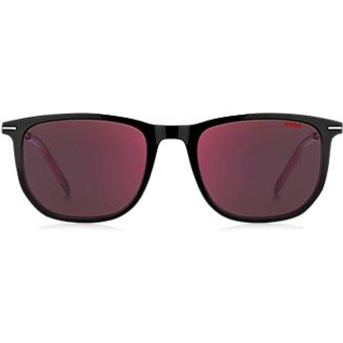 Lunettes de soleil en acétate noir avec détails rouges - HUGO - Modalova