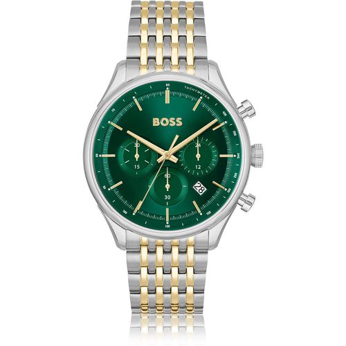 Montre chronographe à cadran vert et bracelet bicolore à maillons - Boss - Modalova