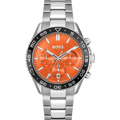 Montre chronographe avec cadran orange et bracelet à maillons - Boss - Modalova