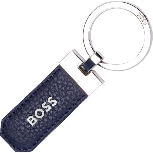 Porte-clés en laiton et cuir grainé bleu marine avec logo - Boss - Modalova