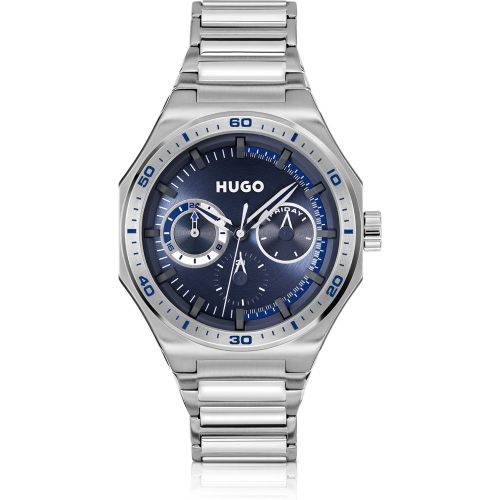Montre argentée à cadran bleu - HUGO - Modalova