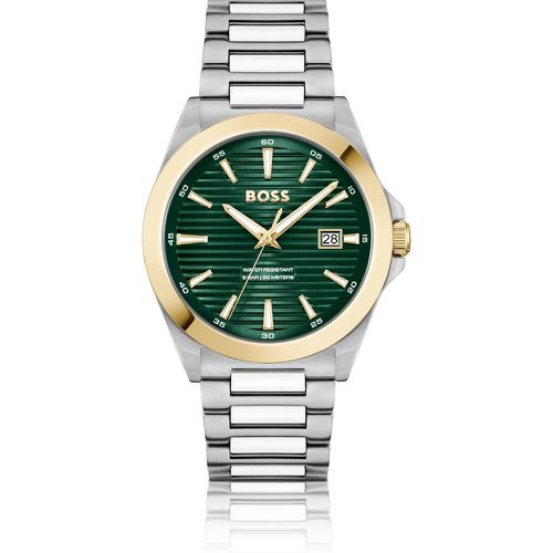 Montre dorée et ée à cadran rainuré vert - Boss - Modalova