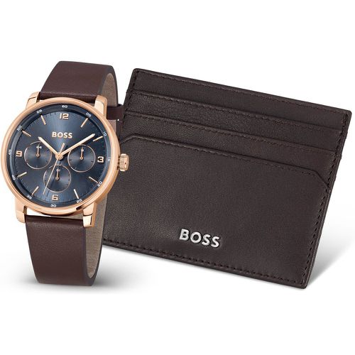 Coffret cadeau avec montre à cadran bleu et porte-cartes - Boss - Modalova