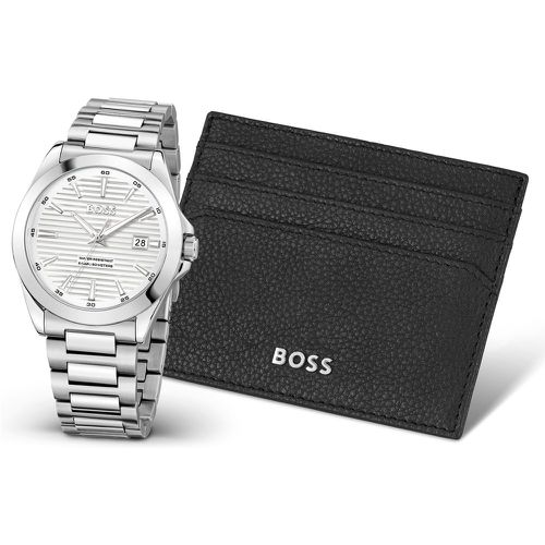 Coffret cadeau avec porte-cartes en cuir et montre à cadran rainuré - Boss - Modalova