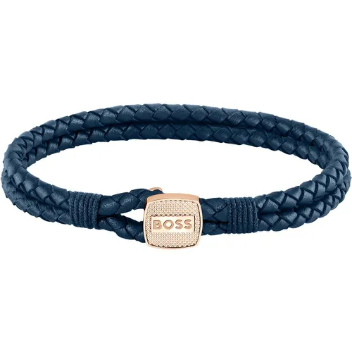 Bracelet en cuir tressé avec fermeture dorée - Boss - Modalova