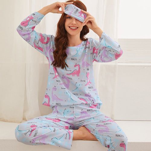 Ensemble de pyjama à imprimé dinosaure avec masque de sommeil assorti - SHEIN - Modalova