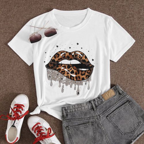 T-shirt à imprimé léopard à manches courtes - SHEIN - Modalova