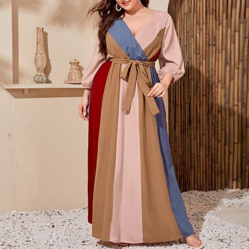 Robe longue avec blocs de couleurs et nœud - SHEIN - Modalova