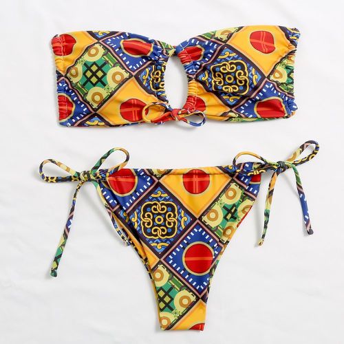 Bikini bandeau à imprimé tribal avec nœud - SHEIN - Modalova