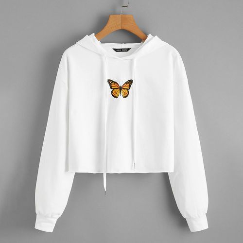 Sweat-shirt à capuche à imprimé papillon avec cordon - SHEIN - Modalova